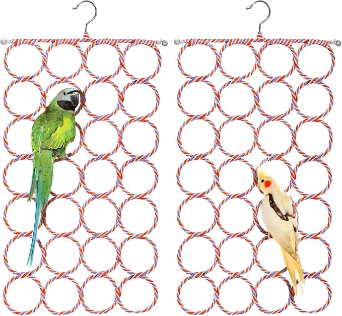 Yopay 4 Pack Parrot Bird Swing Hanging Toys, Rat Climbing Ladder Rope Perch, Net Toy for Cage, Mouse, Mice, Parakeets Cockatiels Conures Lovebirds, Multiple Purpose Scarf Hanger