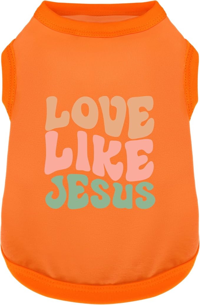 Discover Cozy Cotton Canine Wear: Soft, Lightweight, and Breathable Dog Shirt Vest with Eye-Catching Graphics(Love Like Jesus), Keeping Your Furry Friend Warm and Comfy! Orange XS