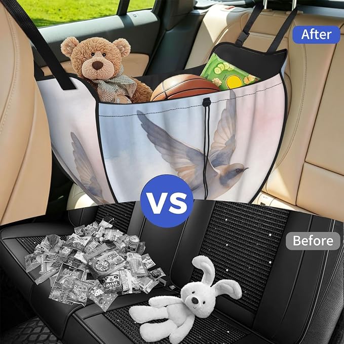 Bird Wash Art Car Seat Organizer-Backseat Storage Bag for Travel | Waterproof Durable. Holds Snacks Gear Essentials. Fits Most Cars.