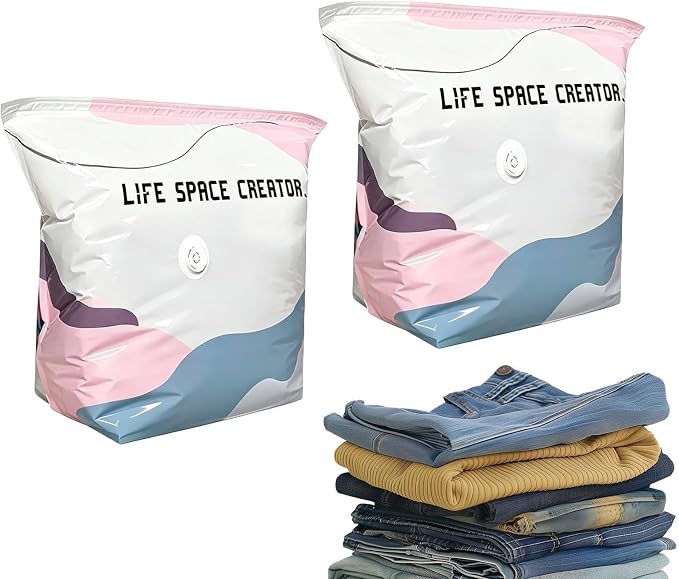 Vacuum Seal Bags for Clothing 2 Pieces No-Pump Luggage Compression Storage