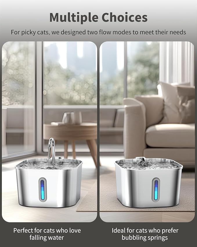 Lawfery Cat Water Fountain Stainless Steel, 74oz/2.2L Automatic Cat Drinking Fountain with 4 Filters & 4 Sponges, Pet Water Dispenser with Quiet Pump, Suitable for Cats, Dogs and Multi-pet households