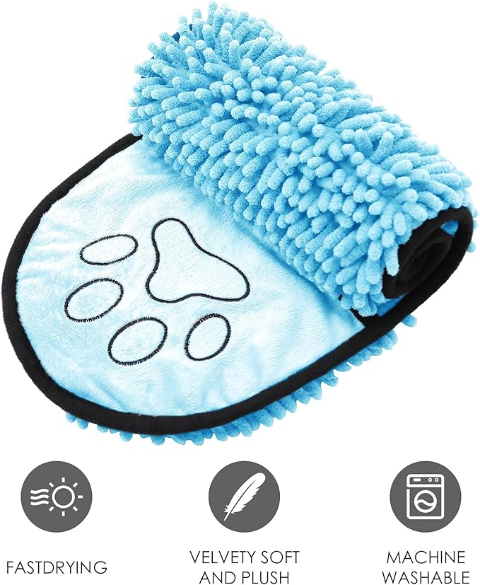 Absorbent Dog Towel, Microfiber Quick Drying Towel, Super Absorbent Machine Washable Pet Towel with Hand Pocket, 9 x 23 inches (Blue)