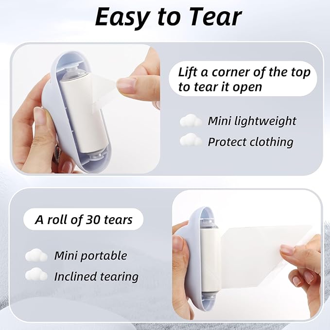 Cloud Mini Lint Roller Travel Size,Reusable Mini Travel Sticky Roller Include 4 Refillable Rollers,Portable Lint Roller Dog and Cat Pet Hair Remover for Clothes, Furniture(Blue)