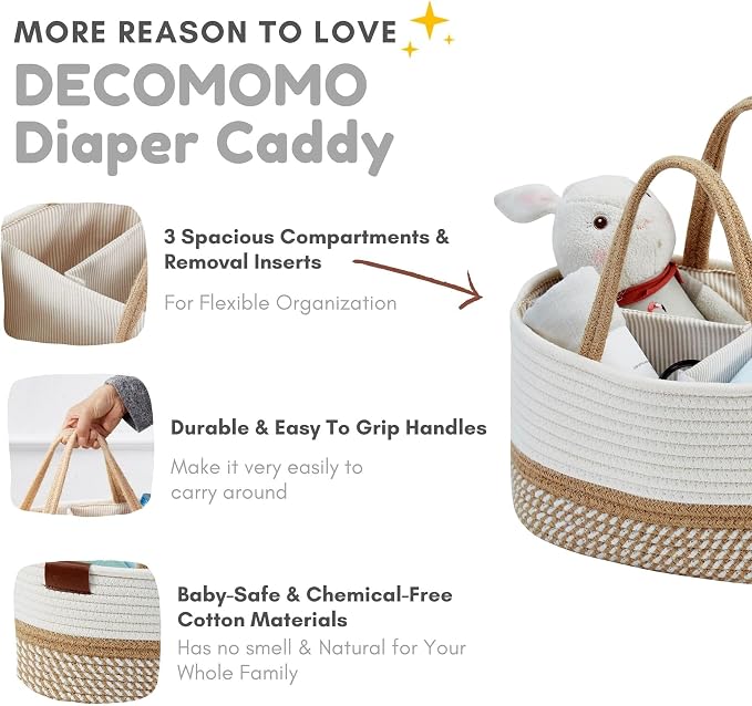 DECOMOMO Baby Caddy Organizer, Large Diaper Caddy Basket | Baby Baskets for Baby Shower (Spiral Beige & White)
