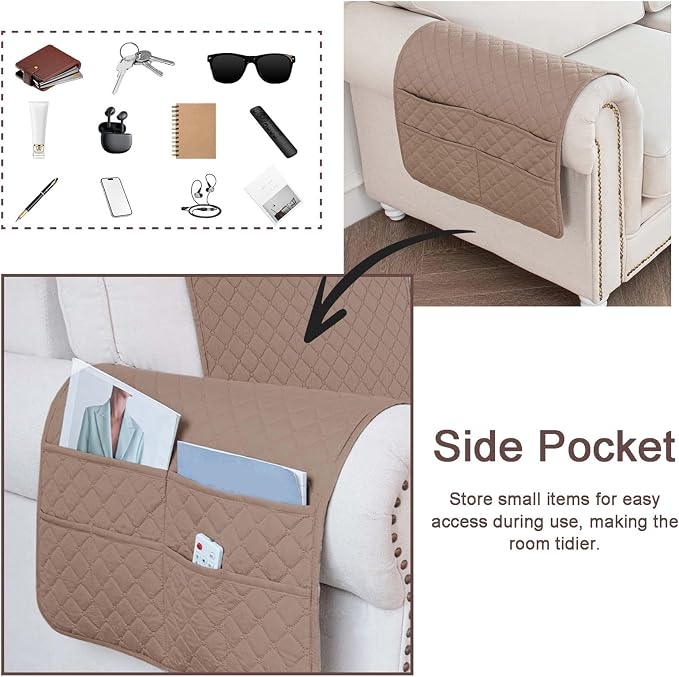 Large Polyester Armrest and Headrest Covers with 2 Pockets | Soft, smooth polyester resists daily wear nonslip silicone backing helps shield recliners and sofas from pet scratches