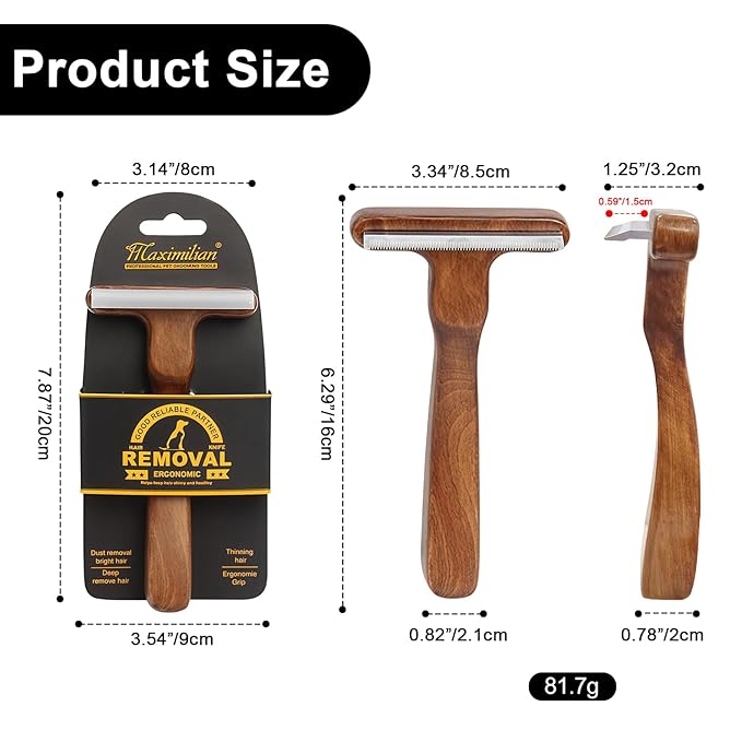 MaximiLian Medium Pet Deshedding Brush with Solid Wood Handle Deshedding Dog Brush for Shedding Pet Grooming Tool for Long&Short Haired Dogs and Cats Remove Loose Hair Mats Knots Tangles