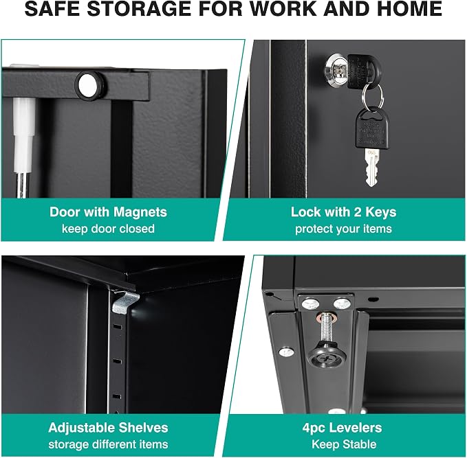 Metal Storage Cabinet with Drawer and Locks,Black Garage Storage Cabinet with Locking Doors and Adjustable Shelves,71" Tall Large Metal Cabinets with Magnetic Door for Home,Office,Garage
