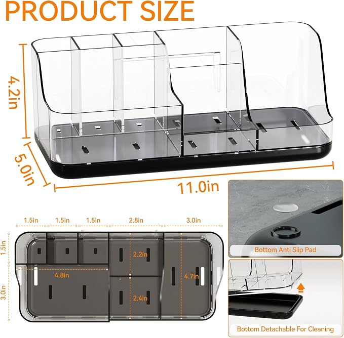 Mens Bathroom Organizer and Storage,Black Bathroom Sink Caddy Countertop,Large 7 Slot Vanity Bathroom Toiletry Organizers and Toothbrush Holders for Toothpaste,Electric Tooth Brush Organizer