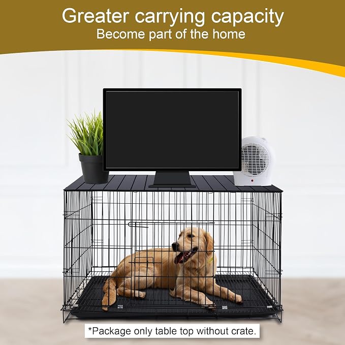 Dog Crate Topper with Magnets for 48 Inch Crate - Dog Kennel Topper Decorative Storage Pet Crate Table Black (Only Topper)