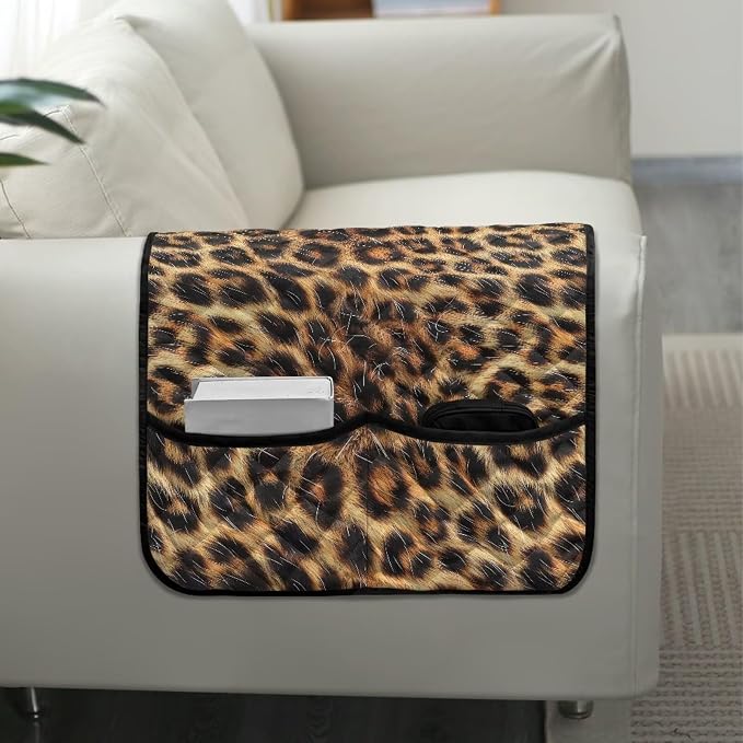 Leopard Sofa Arm Covers for Couch Stretch Arm Rest Cover, Anti-Stains Couch Arm Cover Easy to Clean Sofa Slipcover Furniture Protector Office Chair Armrest Covers