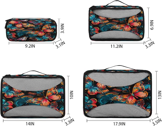 4 Set Packing Cubes for Travel, Butterfliesr Packing Cubes for Women, Travel Luggage Packing Organizers, Packing Cube Set, Colorful Butterfly