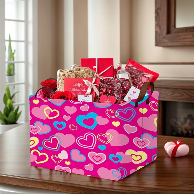 Cute Large Valentine's Day Gift Basket Empty Heart Decor Storage Bin for Kid Baby Room Décor (Red, Yellow, Blue)
