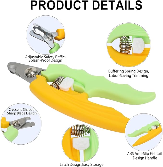 Yellow Green Dog Nail Clipper with Fish-Tail Ergonomic Handle Plier Style Dog Claw Clippers with Guard Heavy-Duty Dog Toenail Clippers Professional Pet Nail Trimmers for Large Dogs and Cats