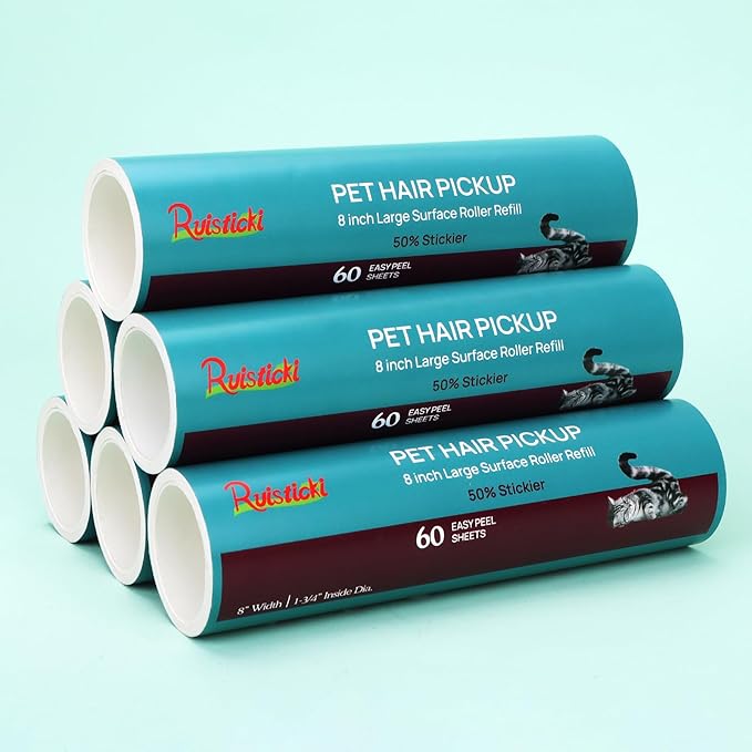 8 inch Extra Sticky Lint Roller Refill for Scotch-Brite Pet Hair Pickup Extra Sticky Large Lint Roller 6 Refills 60 Easy-Tear Adhesive Sheets per Refill 360 Sheets Total