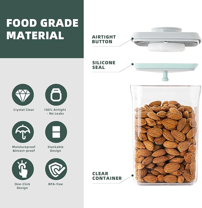Pop Top Food Storage Containers, 0.5 Qt & 1.5 Qt Airtight Jars | Clear Stackable Kitchen Jars for Oats, Coffee, Sugar, Nuts and Snacks, Designed for Breakfast Stations and Small Cabinets