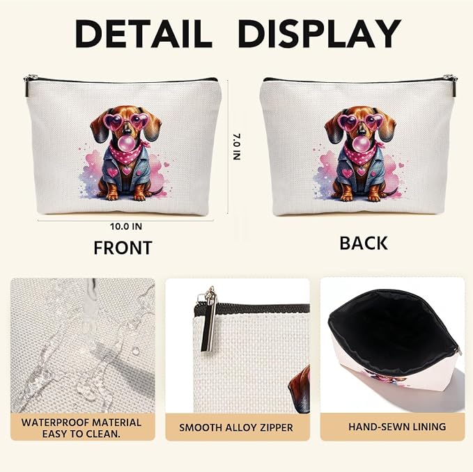 Cute Dachshund Makeup Bag, Dachshund Lovers Gifts Cosmetic Bag Makeup Pouch | Funny Weiner Dog Travel Toiletry Bags for Women Girls Friends Sisters Wife Christmas Friendship Graduation Birthday Gifts