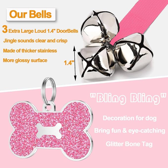Dog Bells, Puppy Potty Training Bell Dog Doorbell Potty Train Dog Bell for Potty Training Door Bells for Dogs to Ring to Go Outside Jingle Bells (Pink1, 1 PCS)