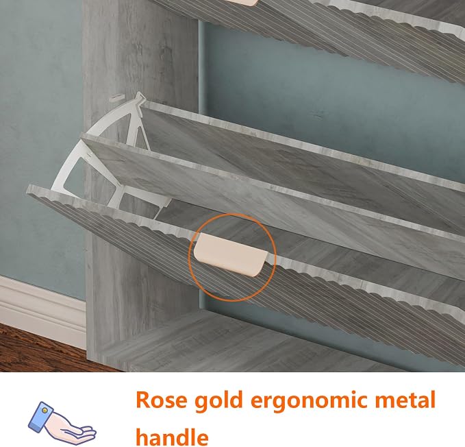 Shoe Cabinet Storage,Modern Freestanding Organizer with 2 Flip Drawers,Narrow Shoe Rack Cabinet for Entryway,Grey