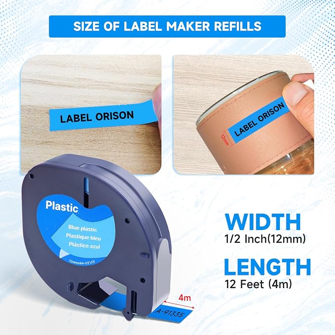 Replace for Dymo Label Maker Letratag Tape Refills 91332 91333 91334 91335 LT Plastic Cassette,1/2 Inch X 13Feet,5pack