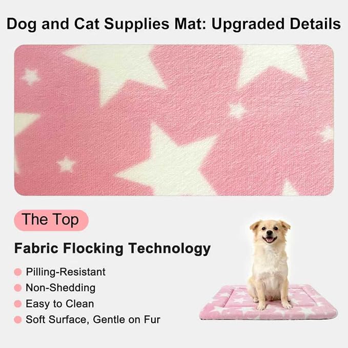 Washable Dog Bed Plush Orthopedic Outdoor Crate Mat with Non-Slip Bottom,Luxe Soft Kennel Pad for Pets, Cozy Cage Cushion & Pet Sleeping Mattress Large Sized,Medium,Small Dogs,24 x 18 inch,Pink