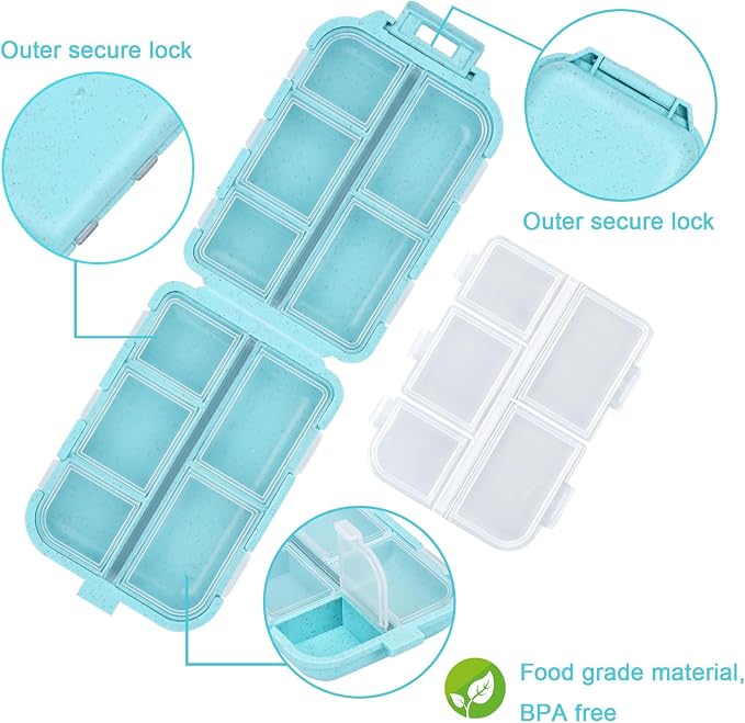 Blue 189-Label Pill Organizer - Travel Medicine Case with Compact Pill Box & Labels (1 Pack)
