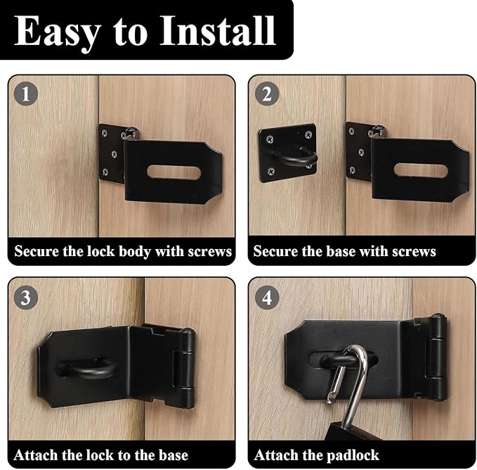 2 Pack 90 Degree Stainless Steel Padlock Door Clasp, 4 Inch Security Lock Latch Hasp, for Garden Wooden Gate, Shed Barn Door, Closets, Cabinets, Pet Cage, Storage Box, Silver