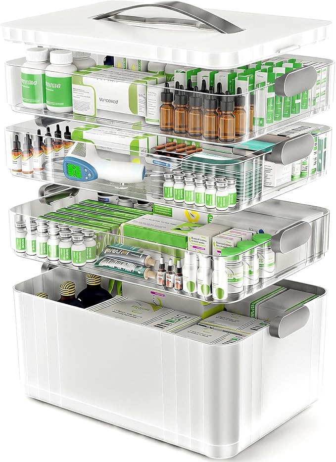 ARSTPEOE 4-Tier Medicine Organizer - Portable Medicine Cabinet with Handle | Multipurpose Medical Box, Pill Organizer, Empty First Aid Kit for Home