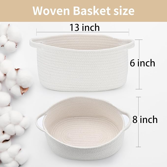 Happyiren Medium Woven Cotton Rope Basket, Empty DIY Gift Basket for Burr | Great for Baby Shower, Birthday & Decor, Cute Decorative Storage Organizer, 13" x 8" x 6"