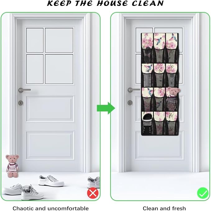 Hummingbird Cherry Blossoms Shoe Organizer Door Hanger,Shoes Hanger Storage Organizer Bag Space Saver,Hanging Shoe Storage Hanging Bag