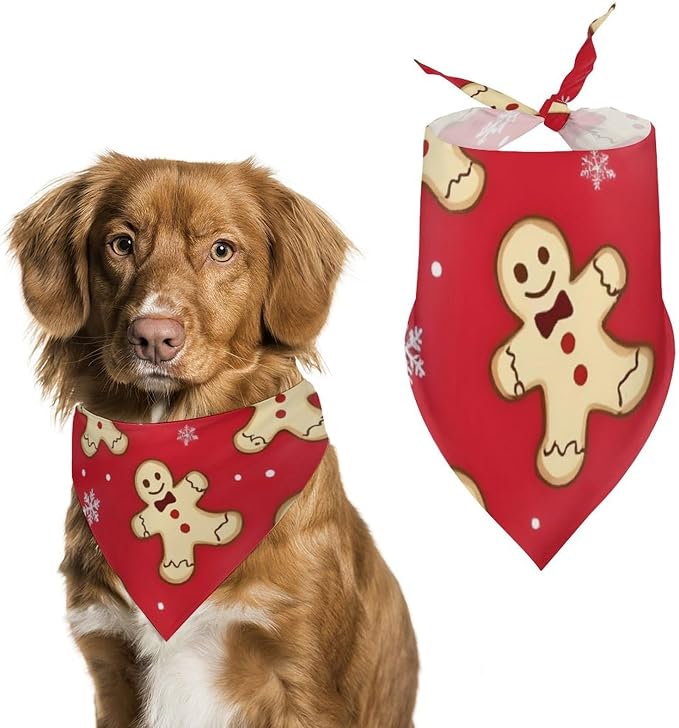 Lightweight Comfy Triangle Pet Scarf with Adjustable Design for Dog Accessories, Outdoor Activities, Casual Daily Use (Christmas Red Polka Dots Snowflakes Gingerbread Cookies)
