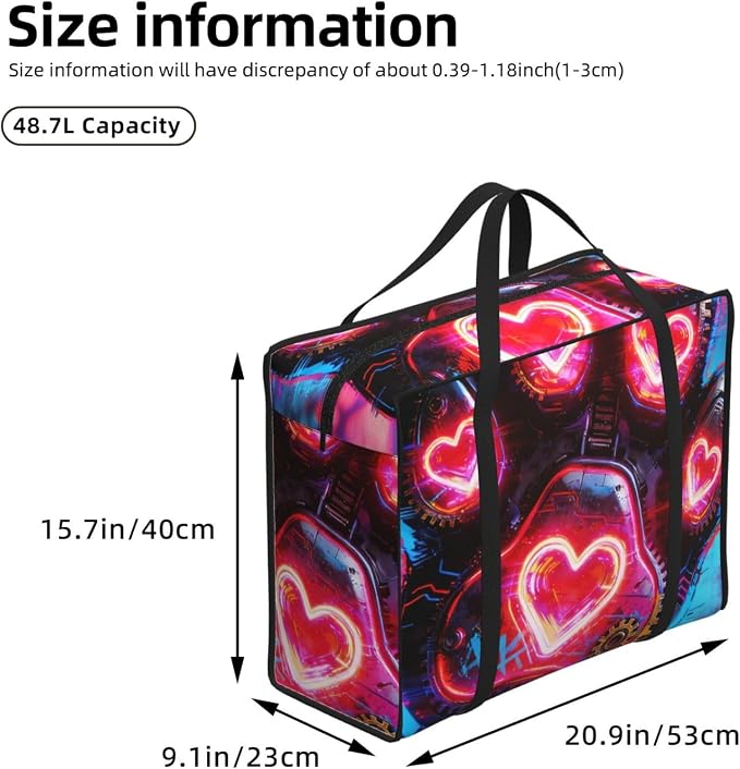 48.7L Heavy Duty Moving Bags Pet Colorful Doodle Paw Hearts Dog, Sturdy Oxford Fabric Storage Totes with Reinforced Handles for Bedding and Pillow Storage