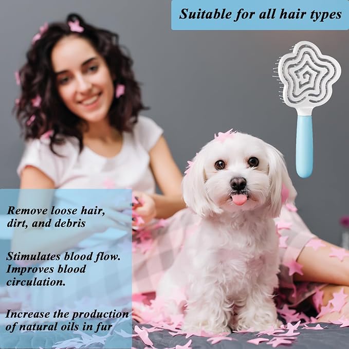 Star Shape Small Dog Brush - Soft Grooming Puppy Massage Brush, Pet Hair Bathing Brush Comb, Hangable Grooming Tool for Poodles, Teddy, Yorkies, Maltese, Shih Tzu, Chihuahua (Blue)