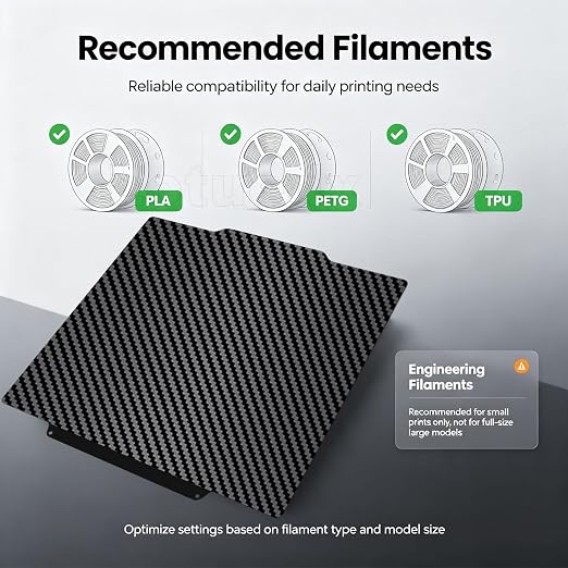 PEO PET Double-Sided Build Plate for Flashforge Creator 5/5 Pro – Dual-Texture Spring Steel Sheet with Big Diamond PEO & Carbon Fiber PET Finishes – Smooth First Layer 3D Printer Heated Bed Accessory