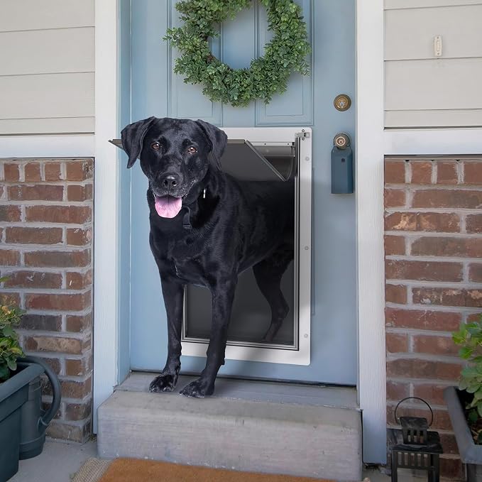Baboni Dog Door for Door,Metal Frame,X-Large | Pets Up to 220 Lb,for Interior and Exterior Doors,Aluminum Lock,Metal Panel,Strong Magnetic Flaps