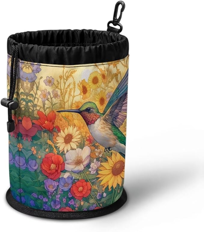 Hummingbird Floral Laundry Peg Bag with Drawstring, Clothespin Organizer Pouch with Hanging Loop, Portable Storage for Clips, Perfect for Drying Rack, Camping, Dorm Room