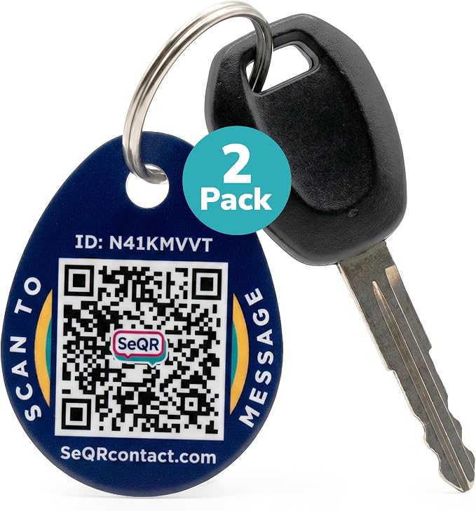 Smart Keychain Messaging Tags | Key Recovery Privacy QR Tags, 2-Pack | Lost Key Privacy Messaging | Customizable QR Smart Keychain Tags | Use as Owner ID with Samsung GPS Tile Tracker | No Fee