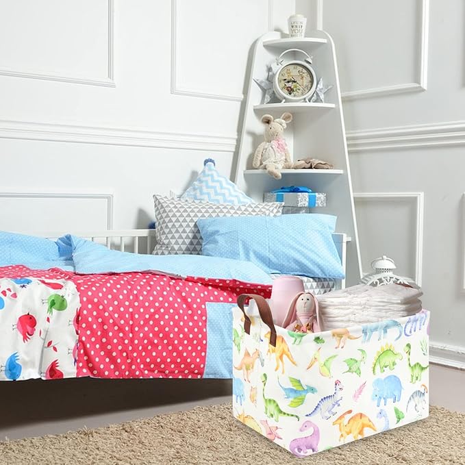 Rectangle Dinosaur Basket,Kids Toy Storage Bin,Storage Bins Organizer for Boys Nursery Hamper,Baby Room Decor,Gift Basket for Boy and Girl(Dinosaurs)