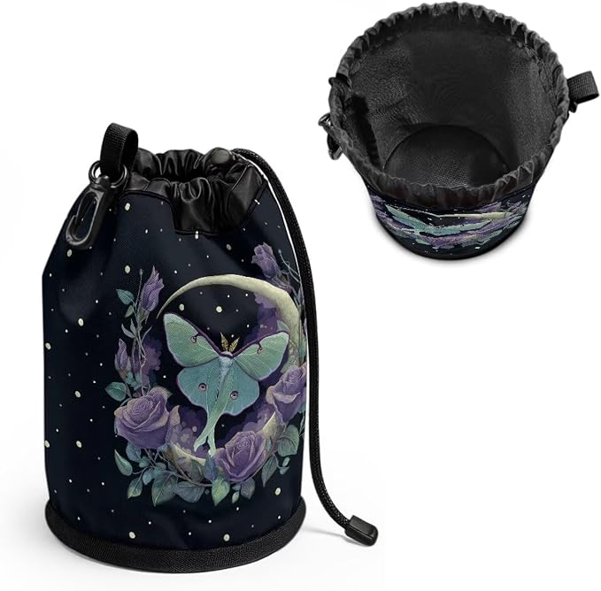 Clothespin Bag Holder Outside, Starry Night Moon Rose Multiple Hanging Methods Clothes Pin Bag with Drawstring Closure, Ventilation Clothespin Storage Organizer with Hooks