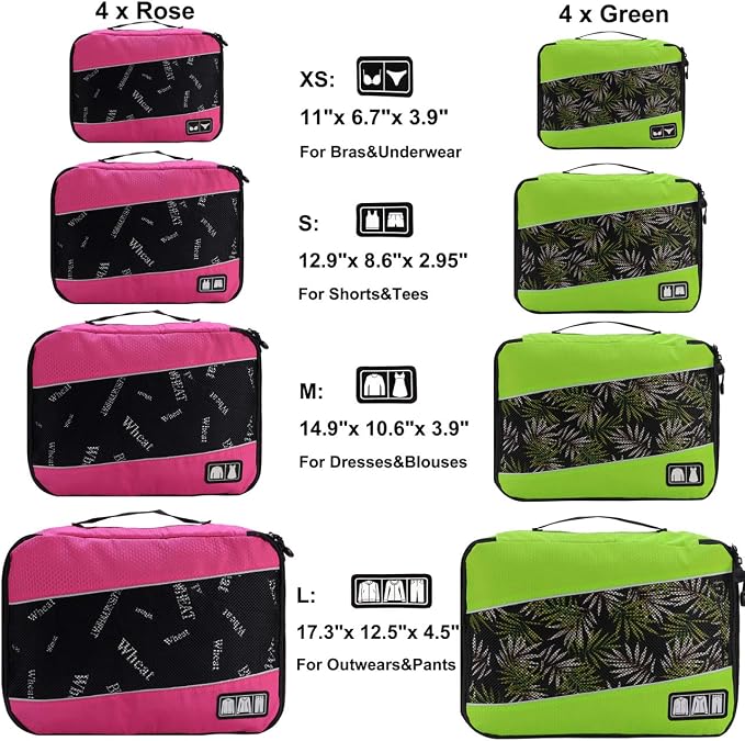 Packing Cubes large Luggage Organizers Bags For Travel Organizing Clothes | Mixed Color 8 Set Suitable family or two-person trips; breathable mesh make easy to sort; durable and convenient to store