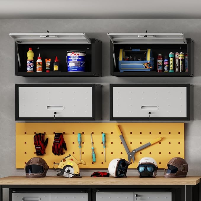 Metal Garage Wall Mounte Cabinet with 1 Up-flip Locking Door,Gray | Heavy Duty Steel Storage Cabinets,Tool Cabinets for Garage,Kitchen,Warehouse,Office,Assembly Required