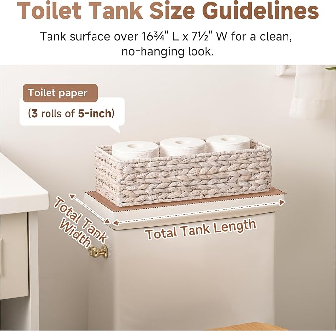 StorageWorks Small Toilet Paper Basket for Back of Toilet Basket, White | Wicker Baskets for Bathroom Decor, Decorative Water Hyacinth Bathroom Basket Organizer and Storage for Tank Topper, 2 Pack
