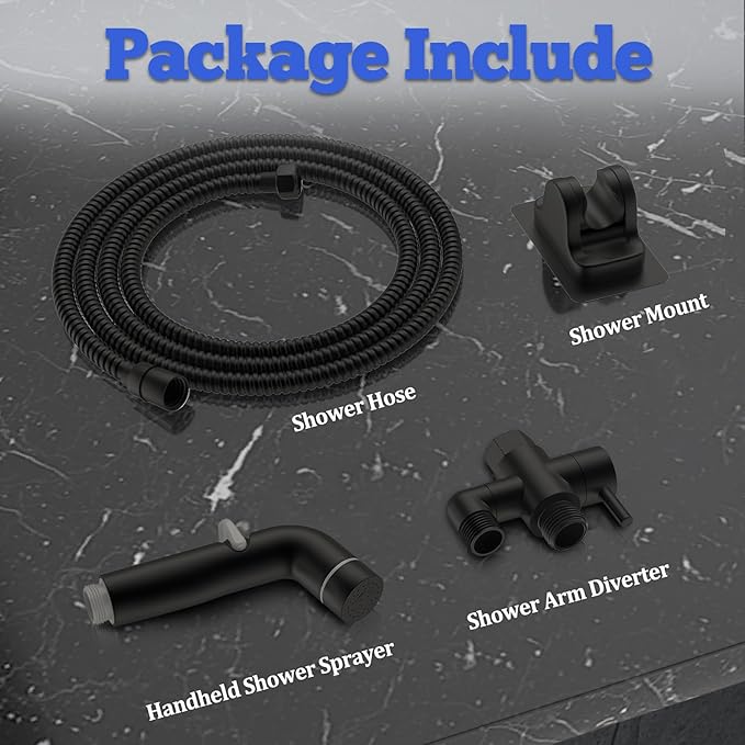 Dog Shower Attachment Metal, YDmeet Pet Shower Attachment for Fast and Clean Pet Bathing and Dog Washing, 83 Inch Hose and Shower Holder, Brass 3-Way Diverter, Adjustable Pet Shower Sprayer, Black