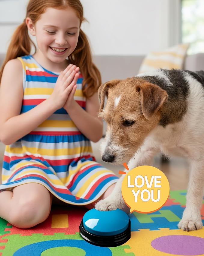 Dog Talk Buttons Voice Recording Button for Communication and Pet Training 30-Second Record & Playback Talking Button for Study, Office, Family, and Kids (Blue, one)