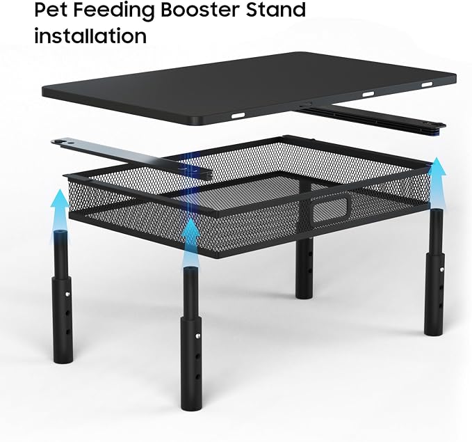 W‌SOWX Adjustable Automatic Cat Feeder Stand, Elevated Cat Food Stand,Black | With Drawer and Cat Food Mat,Raises Feeder/Bowls by 4.1"/4.9"/5.7",Relieves Spine and Joints Noticeably on Pets-Sturdy Metal