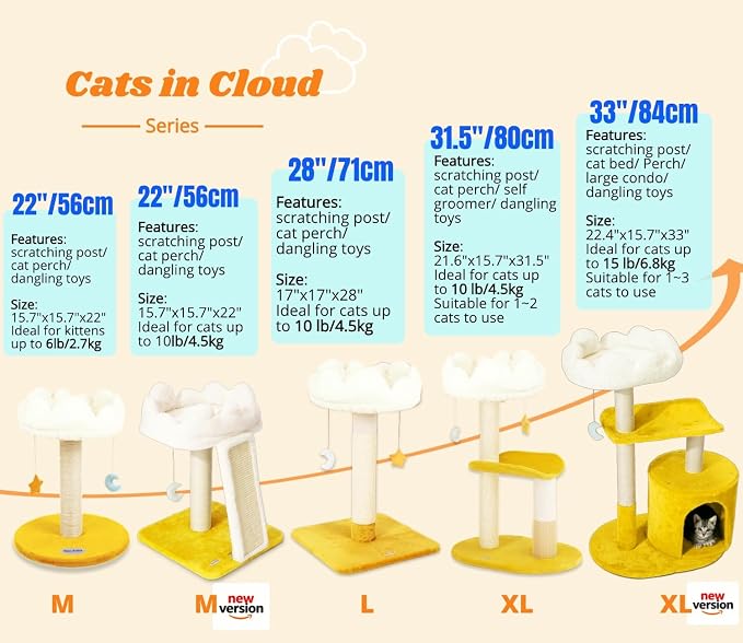 Cloud Cat Tree, Cat Scratching Post with Soft Bed for Kitten | Natural Sisal Posts, Small Cat tree, Kitten Scratching Post, Cute Toys & Catnip, Easy To Clean, Stable Structure, Home Decor