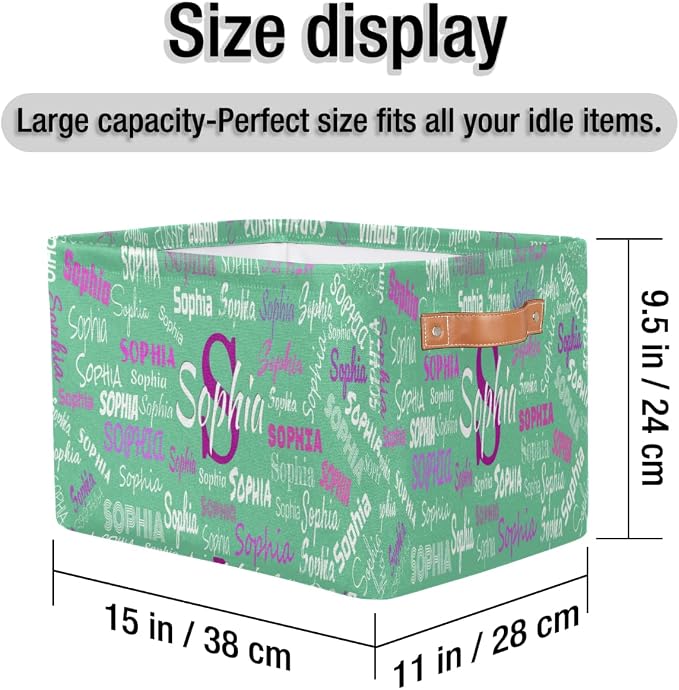 Custom Rectangle Storage Basket, Personalized Name Organizer Bins for Pet/Children Toys, Books, Clothes, Perfect for Rooms/Playroom, Mint Green Color