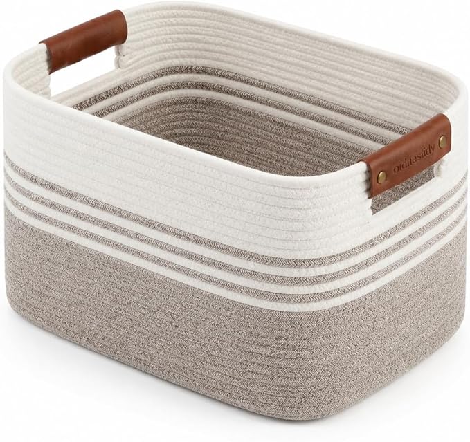 Cotton Rope Laundry Basket Extra Large, 25.4GAL Collapsible Woven Storage Baskets for Living Room Kids Toys Stuffed Animal,Boho Rectangular Decorative Hamper for Dirty Clothes, Blankets White Brown
