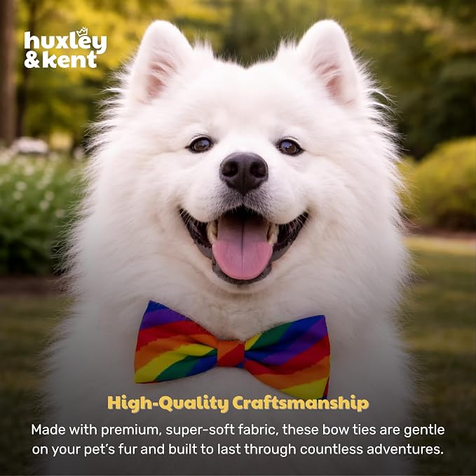 Huxley & Kent Pet Bow Tie for Dogs & Cats, Equality, Large/XLarge | Hook & Loop Attaches to Any Collar, Soft Polyester, Lightweight & Machine Washable, Perfect for Holidays & Photos