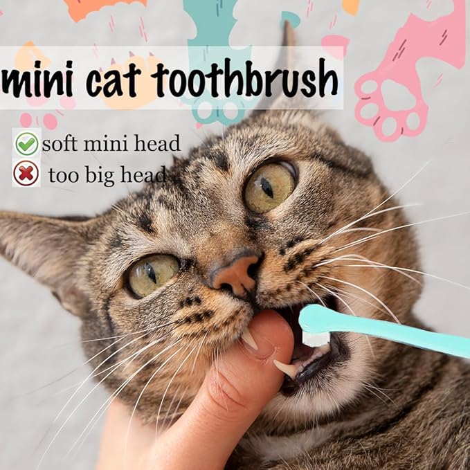6 Pcs Cat Toothbrush with Micro Head to fit into Cat Mouth, Ultra Soft Bristles Pet Toothbrush Kit, Kitten/Puppy Toothbrushes, Kitty Dental Care Supplies, Avoid Bleeding Gums & Help Gap Cleaning