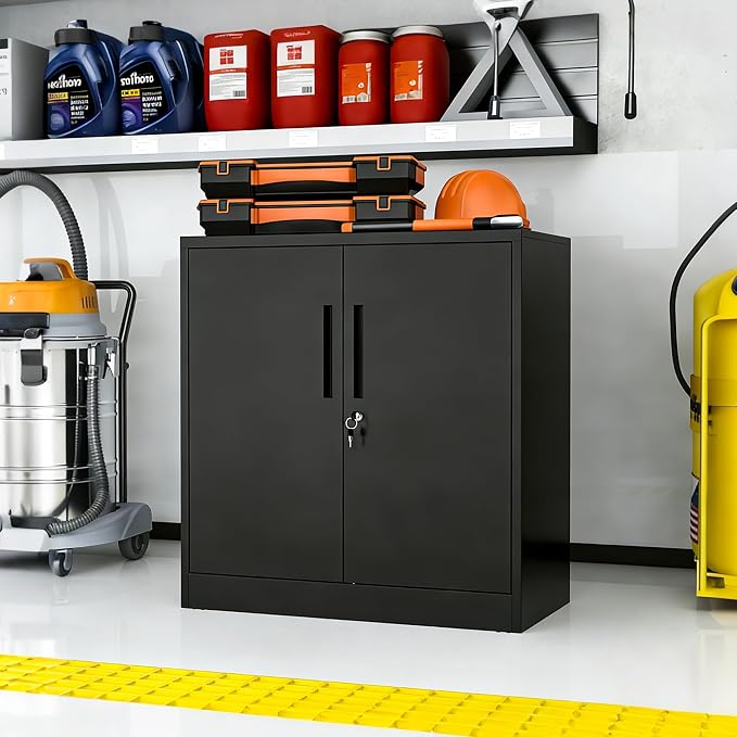Metal Storage Cabinet for Garage, Tool Cabinet, Utility Cabinet | Medium Sized Tool Cabinet, Lockable, 2 Doors, 2 Adjustable Shelves, Assembly Required, Black